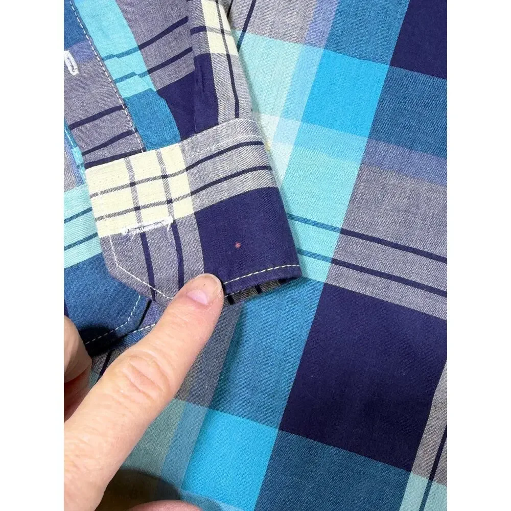 Oakley Men L Blue White Plaid Long Sleeve Button Front Casual Outdoor Shirt